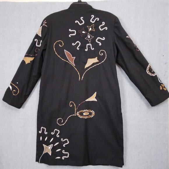 Indigo Moon | Black Embroidered Artsy Boho Duster Coat Jacket | Size M - Picture 6 of 10